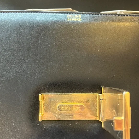 Vintage Celine Triomphe Flap Box Bag in Midnight gold hardware - Picture 14 of 16